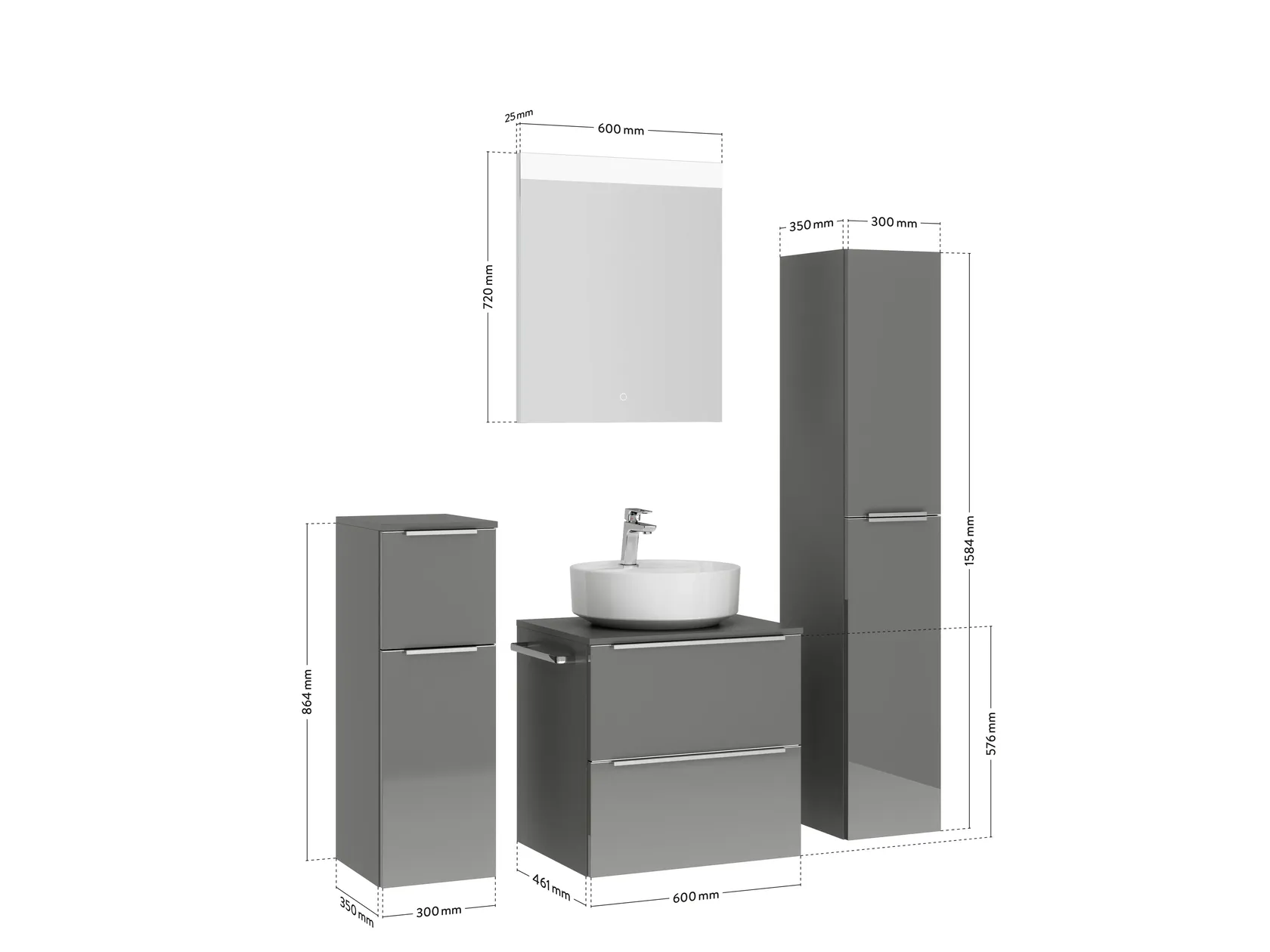 Verges Concept 60 meuble vasque + miroir + armoires latérales 4