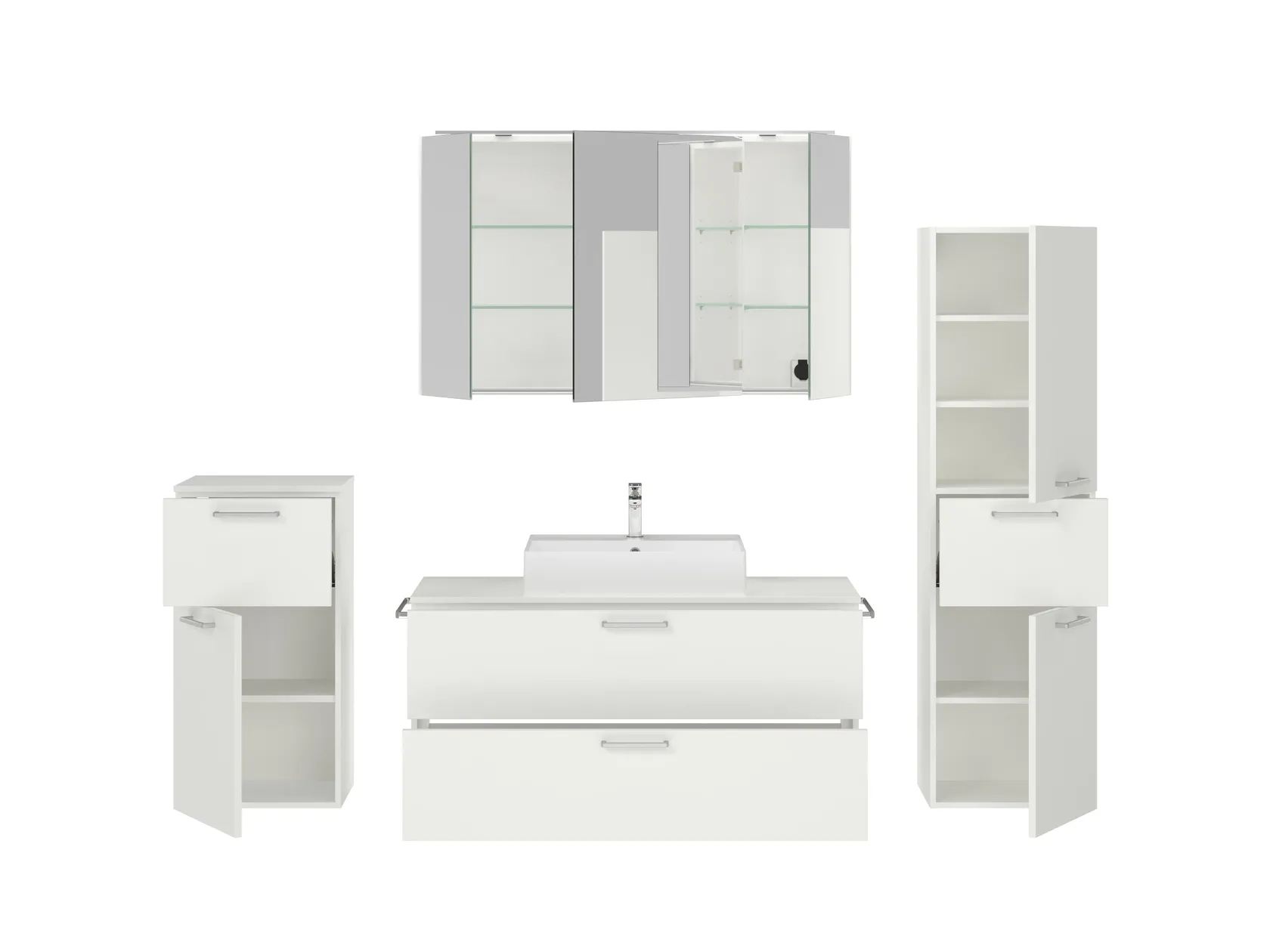 Verges Concept 120 meuble vasque + armoire de toilette + armoires latérales 2