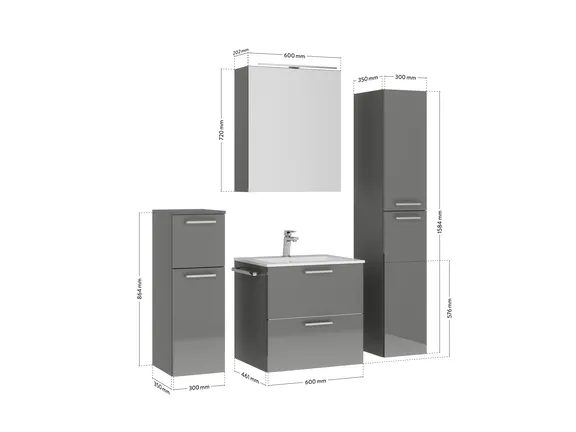 Verges Concept 60 meuble vasque + armoire de toilette + armoires latérales 4