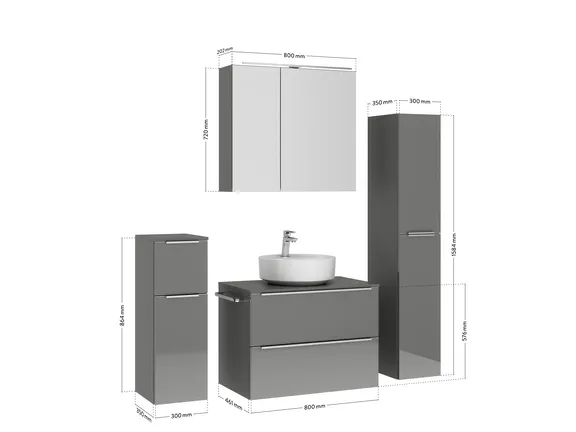 Verges Concept 80 meuble vasque + armoire de toilette + armoires latérales 4